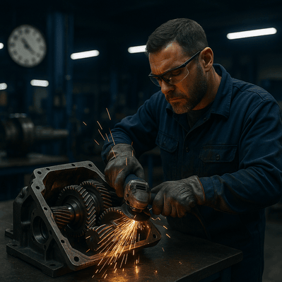 a man repairing a gearbox